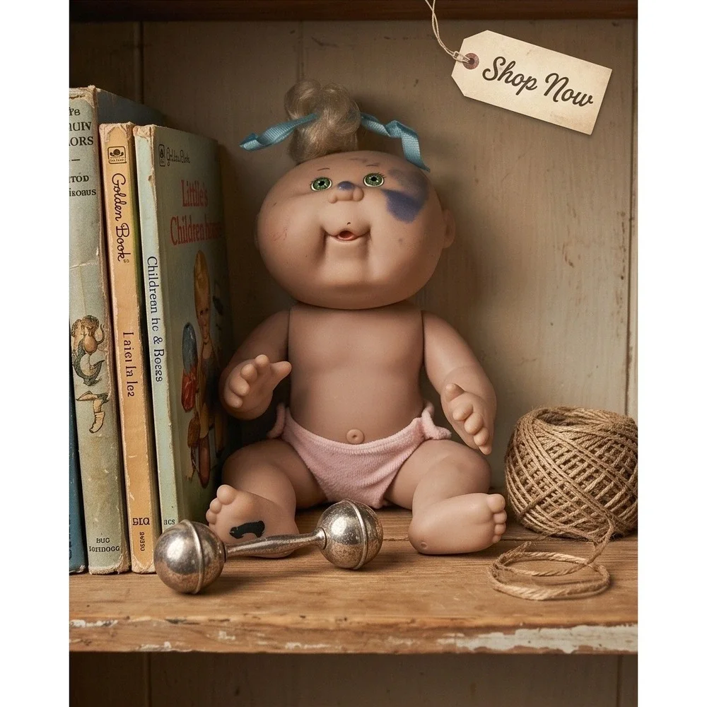 Vintage Mattel 1990 Cabbage Patch Kids First Edition Vinyl Doll‎ Green Eyes *INK